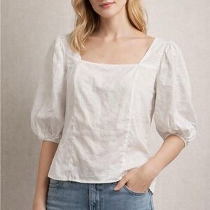 Abercrombie & Fitch White Puff Sleeve Smocked Top Square Neck Blouse Large